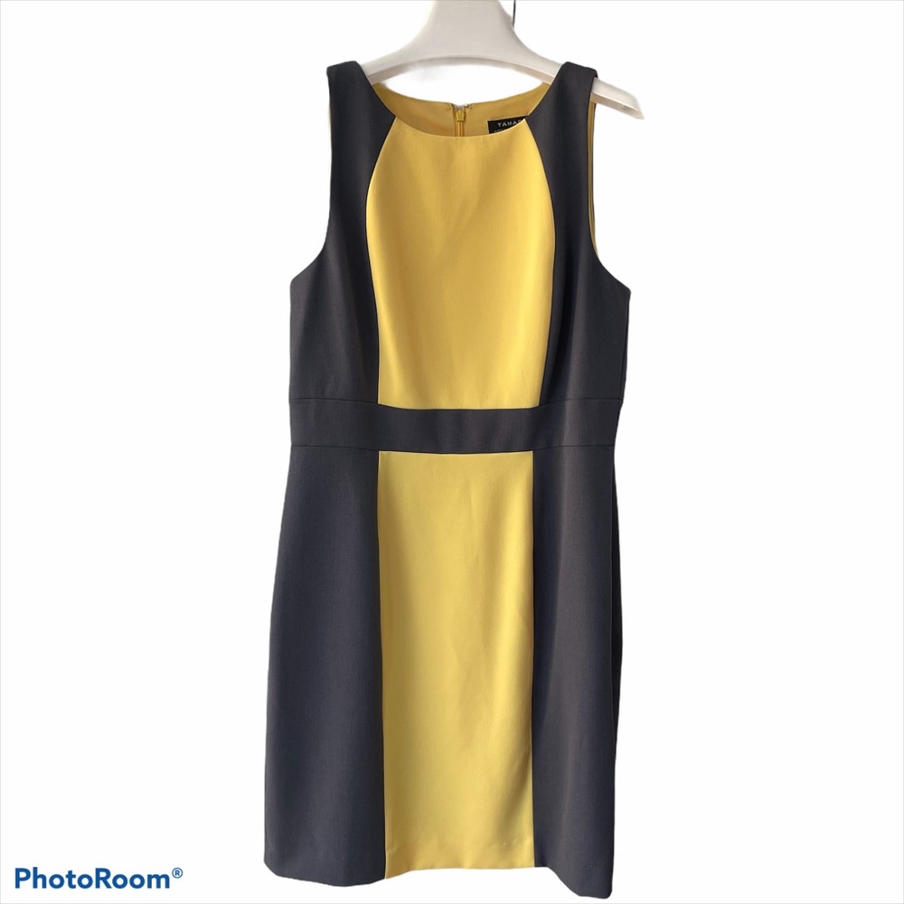 TAHARI grey and yellow dress, size 10